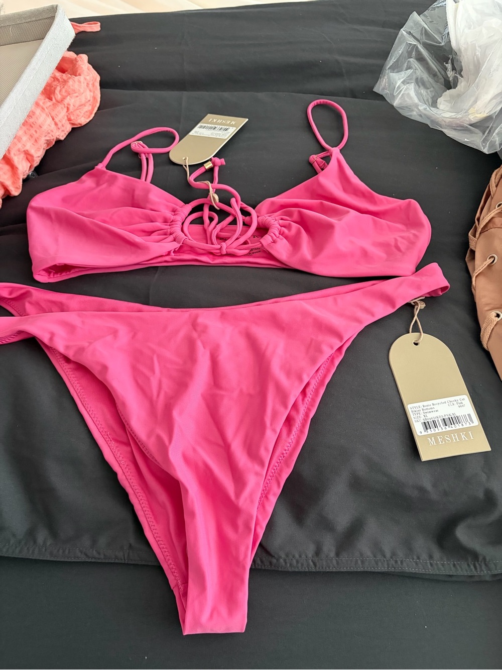 Meshki Vibrant Pink Ring-Detail Bikini Set
